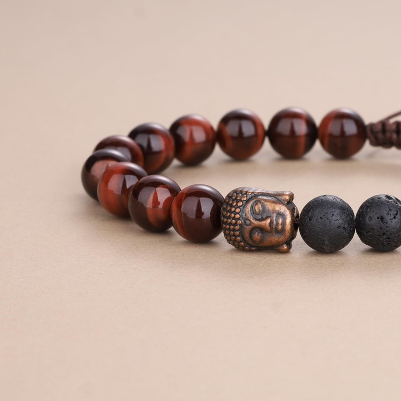 COAI® 8mm Buddha Head Mala Prayer Beads Red Tiger Eye
