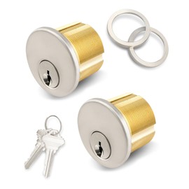 2 Pack 1-5/16inch Brass Mortise Cylinder with Keys Fit for SC Keyway Standard Commercial Door Lock Cylinder, Storefront Doors Lock Mortise