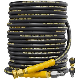 TechSweepPro 4200PSI Pressure Washer Hose 100FT with 3/8" Swivel Quick Connect for Cold/Hot Water, Kink Resistant Steel Wire Braided, Wear Resistant Power Washer Hose with 2 M22 14mm Adapter Set