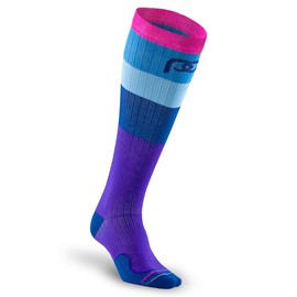 PRO Compression Running Marathon Socks - Calf-Length Travel and Sports Compression Socks for Foot and Ankle Support - Neon & Blue Band Unisex (Small/Medium)