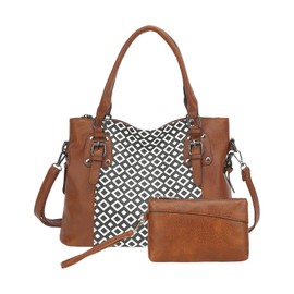 HiRiley 2PC Set Handbags Bags for Women Pu Leather Purse Crossbody Bag with Pockets Top Handle Shoulder Satchel Tote for Ladies