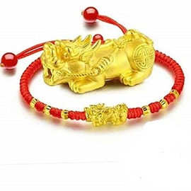 Jewelry Gift 24k Gold Lucky Transport Transfer Beads Gold Rope Bracelet 999 Gold Animal Year red String Bracelet Bangle Gold (a Brave +6 Kim Particles/red String)