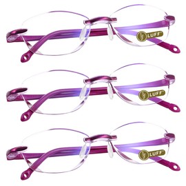 LUFF 3pcs Rimless Reading Glasses Blue Light Blocking,Fashion Quality Readers For Women/Men,Anti Glare/Fatigue Clear Square Nerd Eyeglasses,Anti Migraine Computer Glasses,With Glasses Case(1.0X)