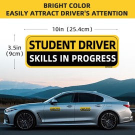BOTOCAR Student Driver Magnet for Car - 2 Pack 10"x3.5" Magnetic Reflective Funny Removable Novice Driver Safety Attention Sign - Weather-Resistant (Yellow/Black)
