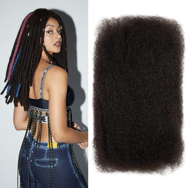 FASHION IDOL Afro Kinkys Bulk Human Hair for Dreadlock Extensions 16 Inches 1 Pack 50 g Natural Black Loc Repair Afro Kinky Braiding Human Hair for Locs 1.8 oz