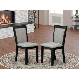 HomeStock Mid Century Dining Chairs Set of 2 - Linen Fabric Seat, Black Finish Modern Chairs