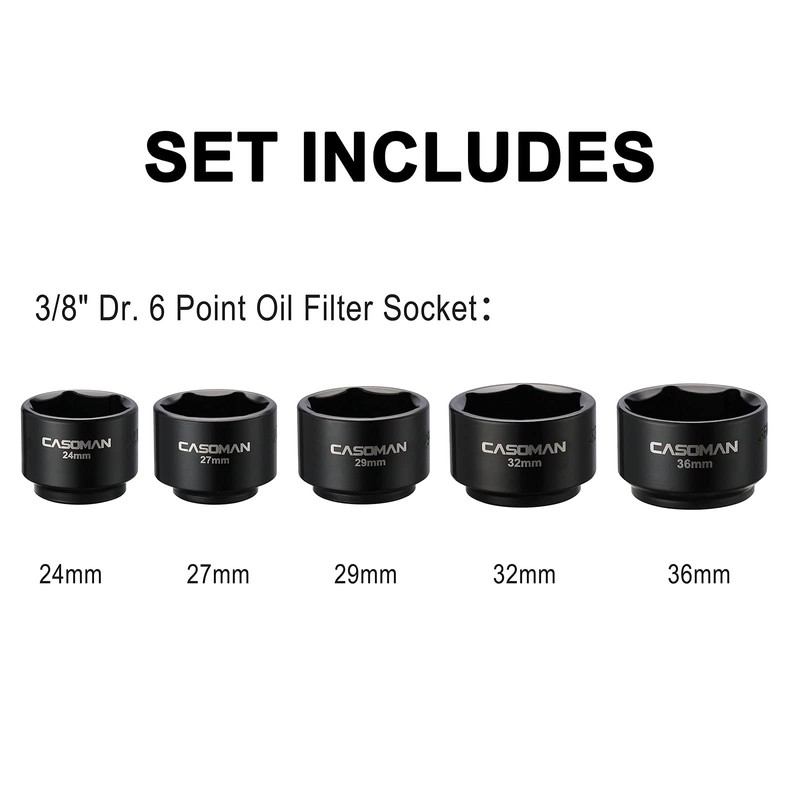 CASOMAN 5 Pieces 3/8" Drive Low Profile Oil Filter Socket