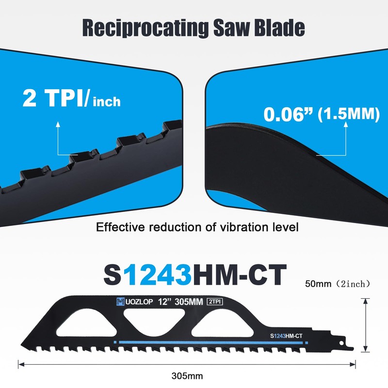 MUOZLOP 12 inch Masonry Reciprocating Saw Blades,2TPI Carbide Blade Strong
