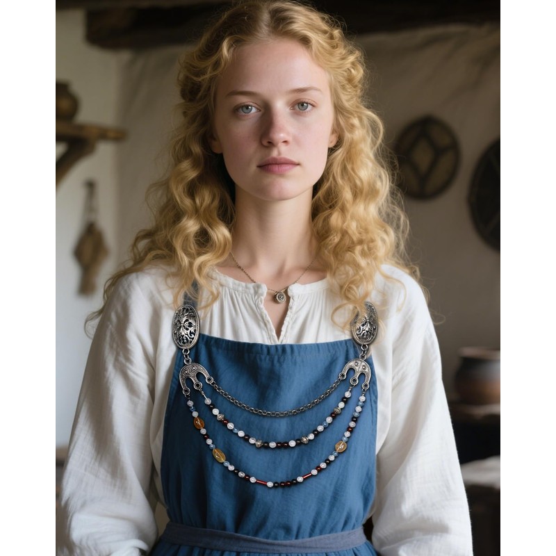 L'VOW Viking Apron Brooch Chains Cloak Clasp Brooches with Chain