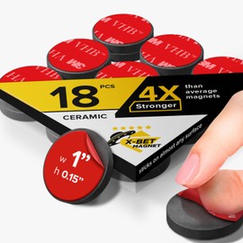 Adhesive Magnets - Ferrite Magnetic - 18 Pieces - Round Disc Magnets - Strong Sticky Adhesive Backing - Ceramic Magnets Ideal for Kitchen - 1"x0.15"
