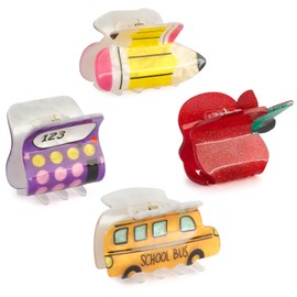 Vovii 4Pcs Pencil School Bus and Apple Calculator Claw Clips for Back to School, Cute Unique Teacher Hair Clips for Funny Teacher Accessories Appreciation Gift