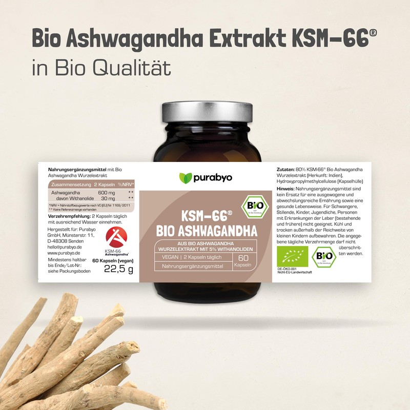 Organic Ashwagandha KSM-66 Extract | 5% Withanolides | Vegan Capsules