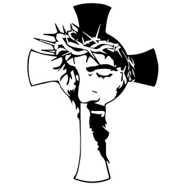 VWAQ Jesus Face Cross Vinyl Wall Art Christian Decal Quote Religious Home Decor (18" H X 14" W, Black)