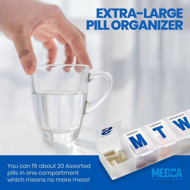 MEDca 7-Day Pill Planner - Extra Large Pill Organizer with