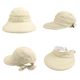 PESAAT Summer Women Visor Hat Detachable UV Protection Hats for Women Quick-Drying Sun Caps (Beige)