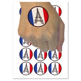 Eiffel Tower Paris France Doodle Temporary Tattoo Water Resistant Fake Body Art Set Collection - 15 2" Tattoos (1 Sheet)