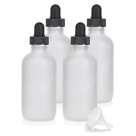 4 oz Frosted Clear Glass Boston Round Bottle with Glass Dropper (4 Pack) + Funnel