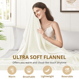 MUXHOMO Fleece Throw Blanket for Couch, Cozy Lightweight Flannel Blanket, Warm Fuzzy Blanket for Winter Bed Sofa Travel (Cream, 50" x 60")