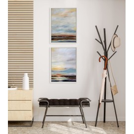 Kate and Laurel Sylvie Carolina Sunset Diptych Framed Canvas Wall Art Set by Mary Sparrow, 2 piece 18x24 White, Natural Beach Landscape Art Set for Home Wall Décor