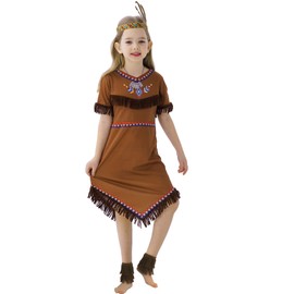 Native American Costume Girls Dress Indigenous American Indians Kids Cosplay 4-5T Brown