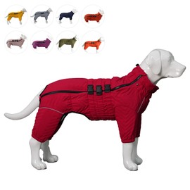 Warm Dog Coat Double Layers Dog Vest, 4 Legs Covered Windproof Waterproof Reflective Warm Dog Vest Outdoor Skating Dog Costume for Small Medium Large Dogs Red XS