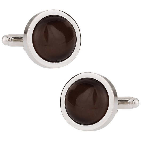 Cuff-Daddy Round Espresso Brown Catseye-style Cufflinks with Presentation Box