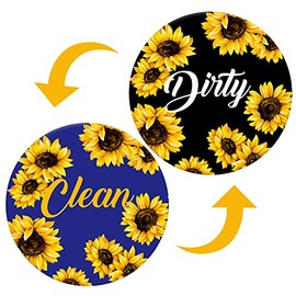 Dishwasher Magnet,Clean Dirty Sign Indicator- Double Sided Magnet with Magnetic Plate, Kitchen Dish Washer Refrigerator Reversible Indicator Classcical Sunflower