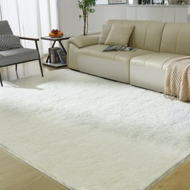 Ultra Soft Rug for Living Room,Cream White Fluffy Shag Area Rug for Bedroom, Modern Shaggy Carpets Fuzzy Rug for Kids Boys Girls Dorm Nursery Home Decor Aesthetic, Upgrade Anti-Skid, 3X4