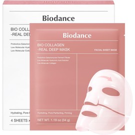 BIODANCE Bio-Collagen Real Deep Mask, Overnight, Pore Eraser, Hydrogel Mask Sheet, Pore Tightening, Hydrating, Low Molecular Collagen Face 34g x4ea