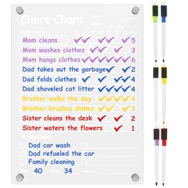 1PCS Magnetic Chore Chart for Kids Transparent Acrylic Fridge Family Weekly Chore Chart with 6 Markers Reusable Fridge Chore Board for Teens Adults Home
