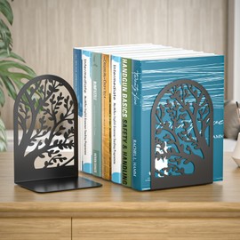 VFINE Bookends for Shelves Decorative 3 Pairs, Tree Metal Bookends, Book Holder for Shelf, Unique Black Book Stoppers for Shelves, Home Decorative Book Ends