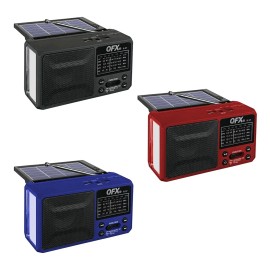 QFX R-37 3-In-1 Rechargeable AM/FM/SW1-SW4 6-Band Solar Radio +Flashlight+US - Blue
