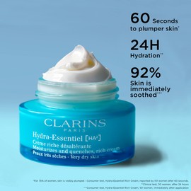 Clarins Hydra-Essentiel Rich Cream|Intensely Hydrating Moisturizer|60 Seconds to Plumper Skin*|Nourishes, Softens and Soothes|Double Dose Hyaluronic Acid|Very Dry Skin Type|1.7 Ounces