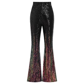 Women Sequin Pants Bell Bottom Disco Outfit Woman Flare Pants Stretchy Bell Bottom Trousers Metallic Pants Flare Leggings Dance Pants Wide Leg Palazzo Lounge Pants Black Red L