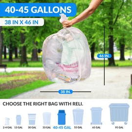 Reli. 40 to 45 Gallon Trash Bags Heavy Duty | 250 Trash Bags | Super Sizeable, Clear, Garbage for Serious Cleanup