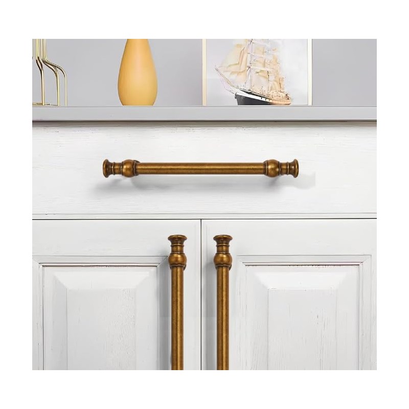 khtumeware 2 Pack 3-1/2inch(89mm) Hole Center Antique Brass Cabinet Pulls