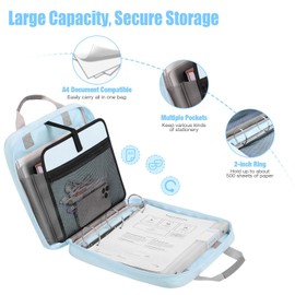 MoKo Zipper Binder, 2 Inch 3 Ring Binder with Zipper,500 Sheets Capacity Zipper Binder with Shoulder Strap & Handle,Multi-Pocket Zipper Binder Organizer for Middle School, Blue & Gray