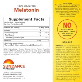 Sundance - Gomitas de melatonina de 5 mg | 60 unidades | Sabor mixto de bayas | Suplemento vegano, sin OMG y sin gluten para adultos