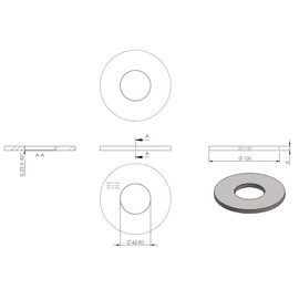 edelstahlonline24 Round Diameter 100 mm, Thickness 6 mm, with Diameter 42.8 mm Centre Bore, Ground on One Side, with Longitudinal Ground