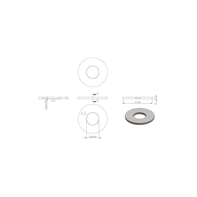 edelstahlonline24 Round Diameter 100 mm, Thickness 6 mm, with Diameter