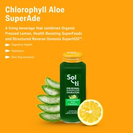 Organic SuperAde Hydration Drink, Digestive and Skin Health, SuperFood Lemonade by Sol-ti, Cold-Pressed Chlorophyll, Aloe and Lemon Juice Blend, 16 Pack (14.9 Fl oz)