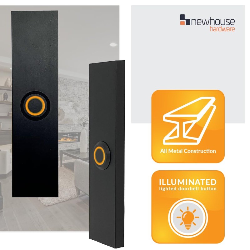 Newhouse Hardware Rectangular Lighted Wired Metal Doorbell Button in Black