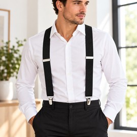Black Y-Back Suspenders for Men and Women – Adjustable Polyester Straps with Metal Clips for Dress Pants and Everyday Outfits