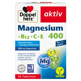 Doppelherz Magnesium 400 + B12 + C + E - Magnesium Supports Muscles and Nervous System - 30 Vegan Tablets