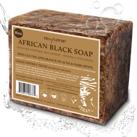 era of nature era of nature Best Raw ORGANIC AFRICAN BLACK SOAP, for Dry Skin and Skin Conditions. Pure & Natural Ingredients, Imported From Ghana - 1lb (16oz)