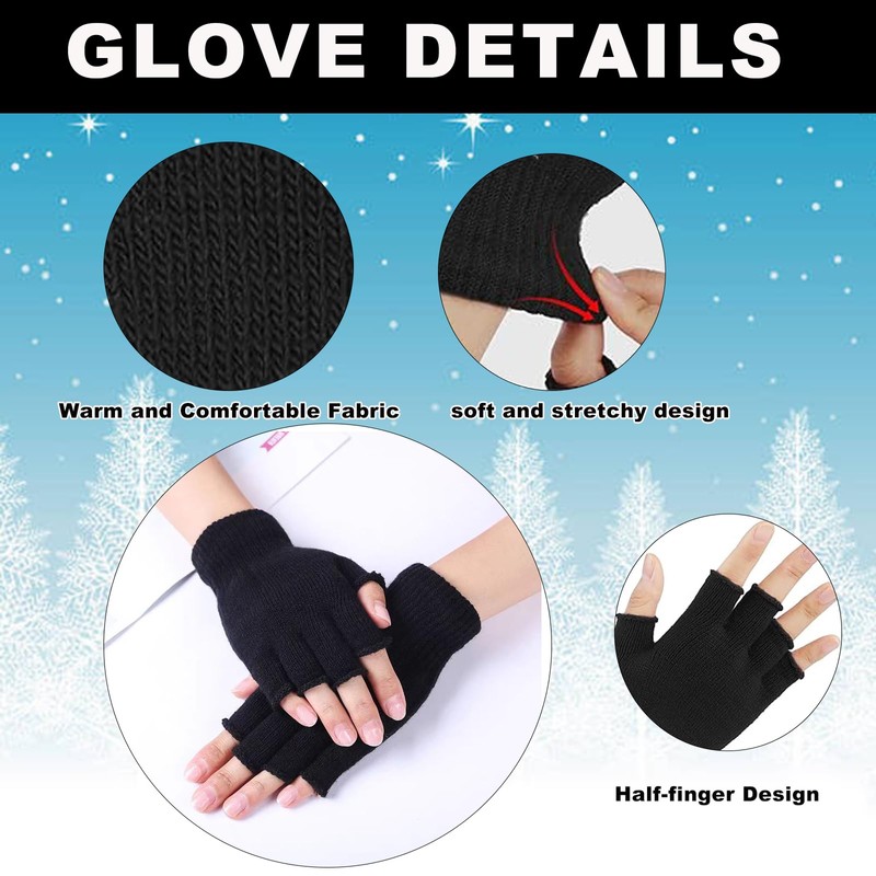 COCELERYRE 4 Pairs Winter Half Finger Gloves Warm Fingerless Gloves