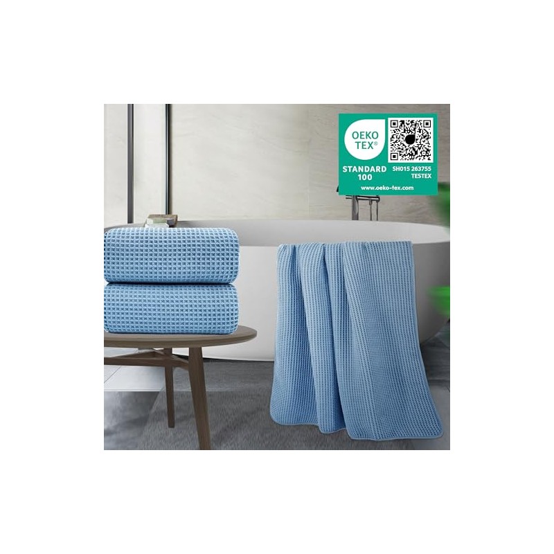 Polyte Sábana de Baño XL Microfibra Waffle 430 gsm, Set,