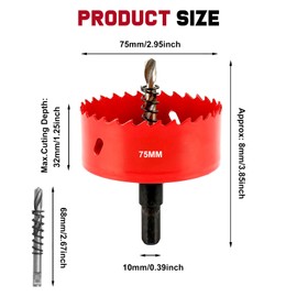 Hole Saws Cutter, HSS Bi-Metal Drill Bit for Wood, Plastic, UPVC, Fiberglass and Plasterboard (75mm)