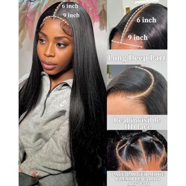 GUDOZO 9x6 Glueless Wigs Human Hair Pre Plucked Pre Cut 24 inch HD Lace Front Wigs Human Hair 200% Density Straight Glueless Wigs Human Hair wigs for Black Women