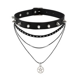 MILAKOO PU Choker with Triple Necklace Set Punk Gothic Choker with Unique Pendant, Faux Leather, No Gemstone